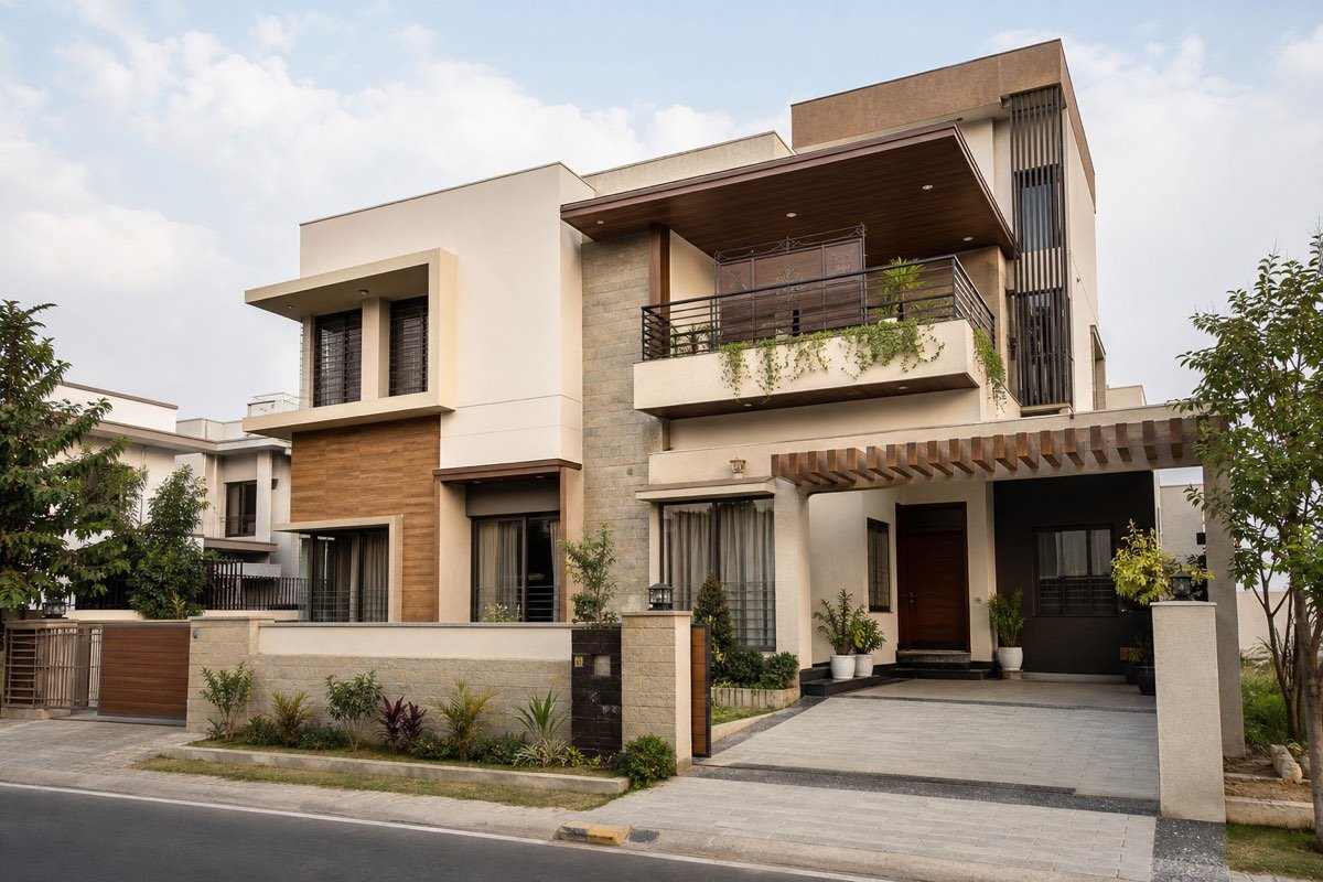 Realistic contemporary Indian north-west facing house
