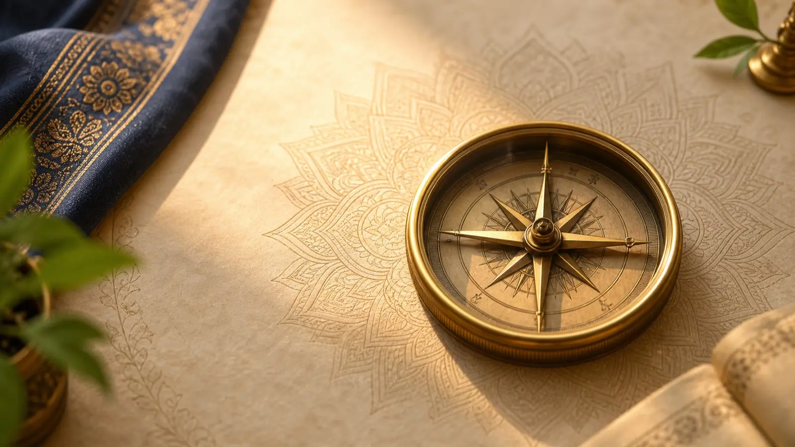 Realistic compass and mandala image for main door Vastu entrance guidance