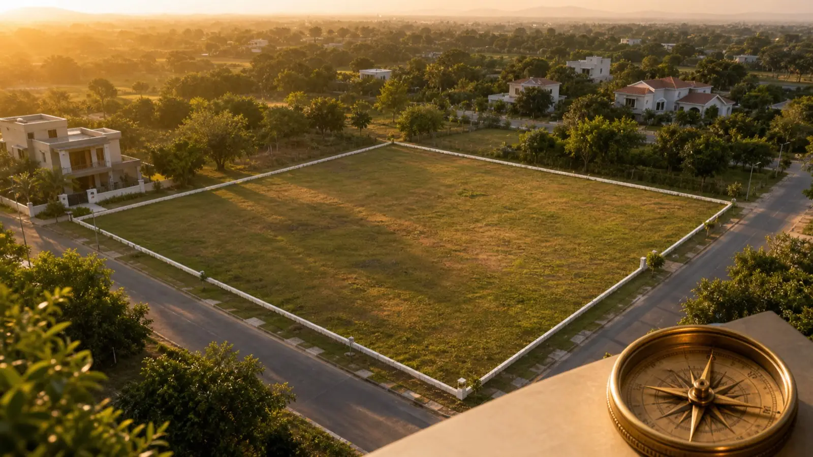 Aerial view used to study villa plot orientation and open spaces
